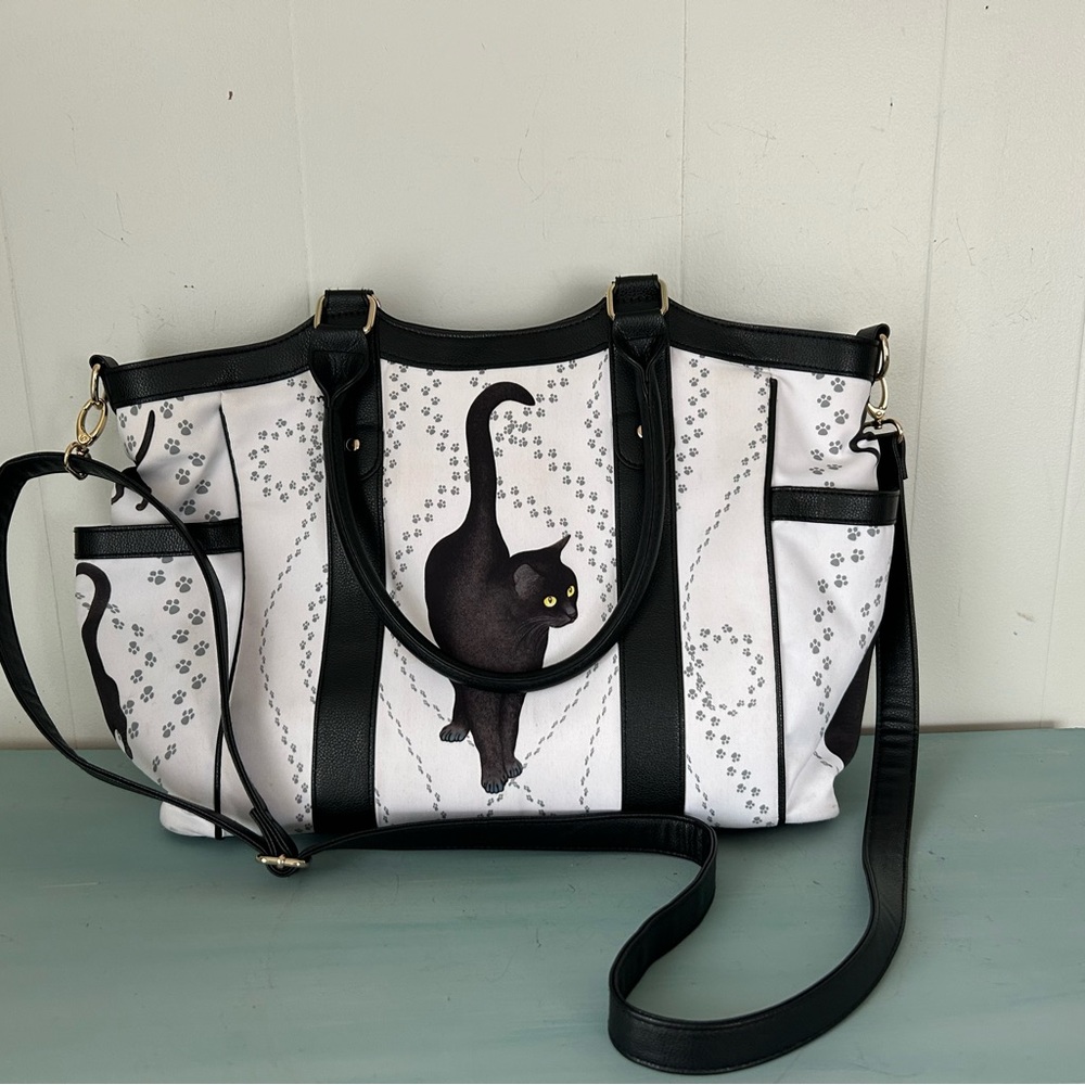Black & White On Velvet Paws Bradford Exchange Cat Print Zip Tote Women's Bag